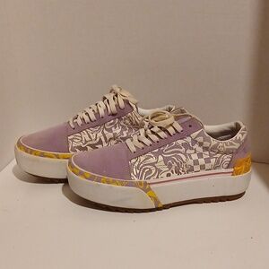 Vans  Old Skool Stacked Platform Wavy Daze Purple and Yellow Women's Sneakers